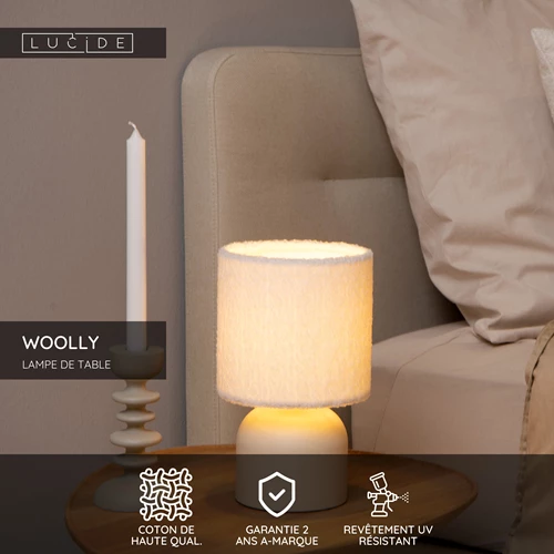 Lucide WOOLLY - Lampe de table - Ø 16 cm - 1xE14 - Crème - USP